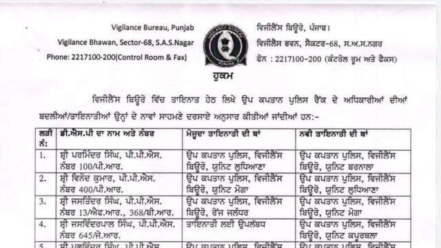 ਵਿਜੀਲੈਂਸ ਬਿਊਰੋ 'ਚ ਤਾਇਨਾਤ 7 PPS